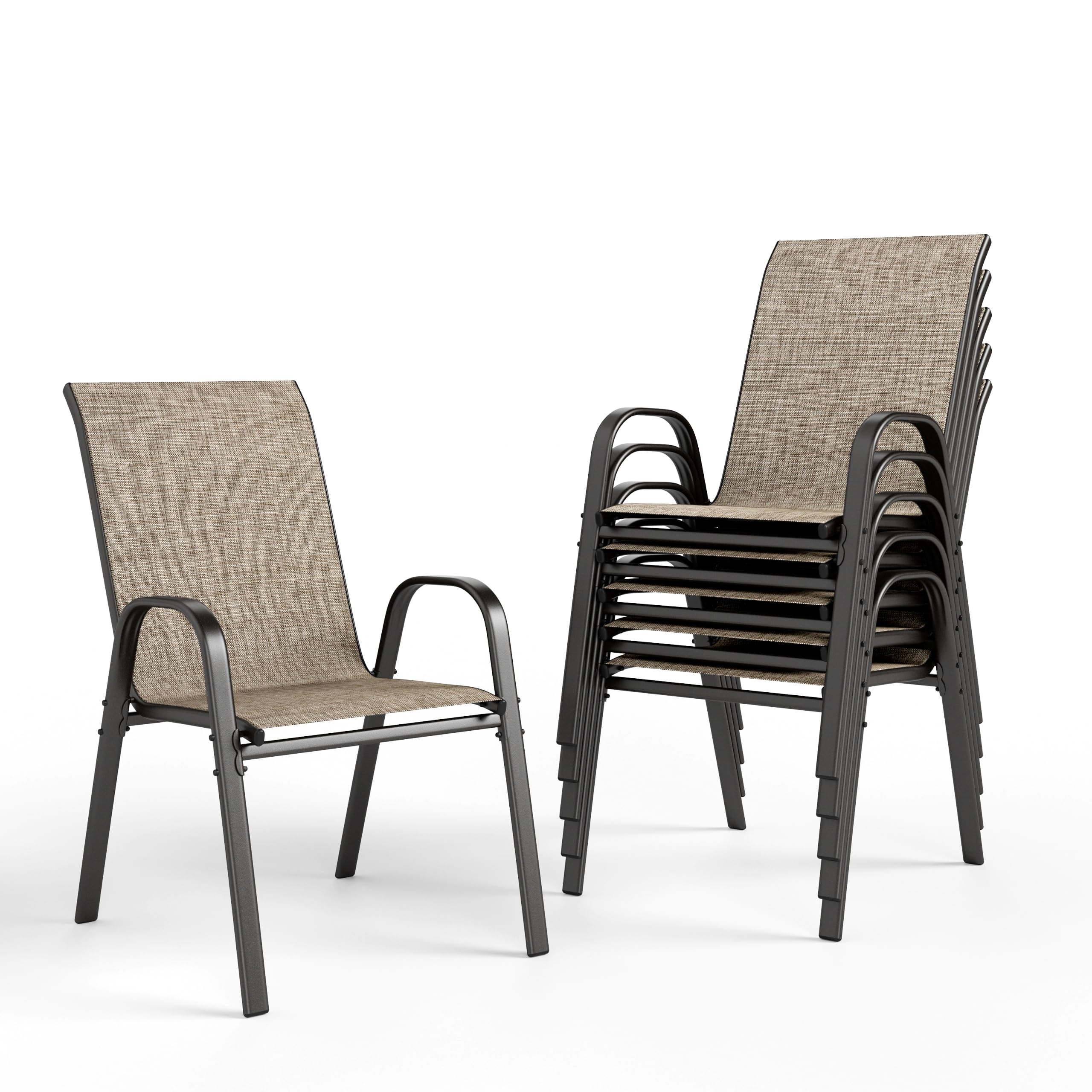 PHI VILLA Garden Chairs Set of 6, Patio Chairs Stackable Outdoor Dining Chairs High Back, Textilene Fabric and E-Coating Metal Frame for Backyard Porch Poolside
