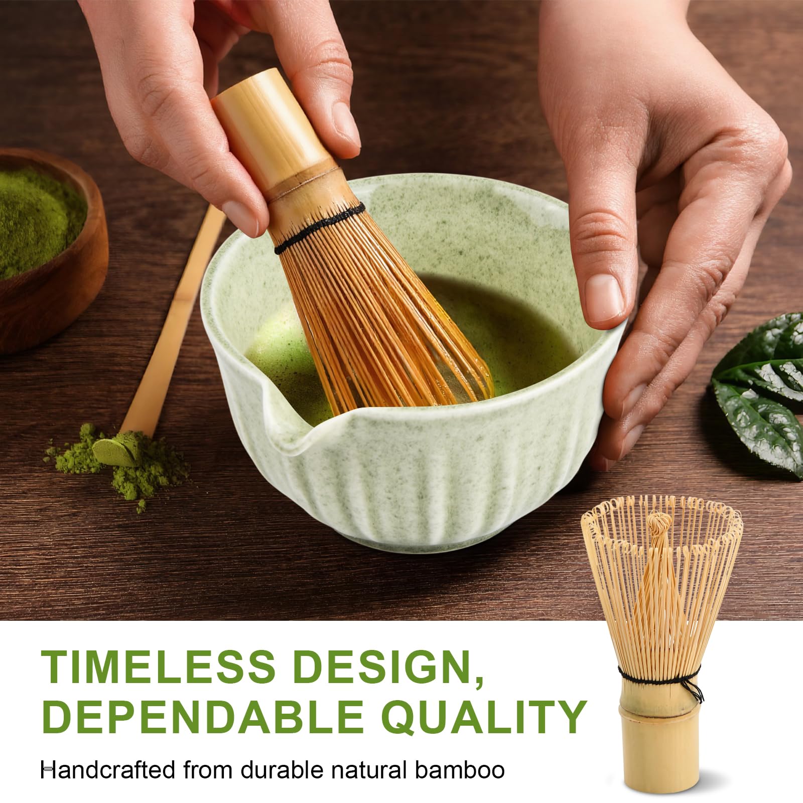 Matcha Kit Giapponese 5 Pezzi, Set da Tè Matcha con Ciotola per Matcha, Frusta per Matcha, Supporto Chasen, Cucchiaio e Setaccio Inox – Matcha Set Idea Regalo Elegante per Cerimonia del Tè