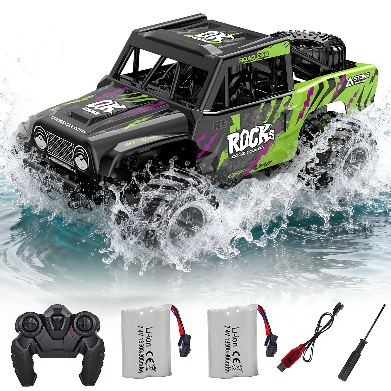 Voiture Télécommandés Radiocommandée Jouets Camion: Amphibie Tout Terrain | Voiture RC 2,4 GHz 4X4 Véhicule Cadeau d'anniversaire ou de Noël pour garçons Enfants