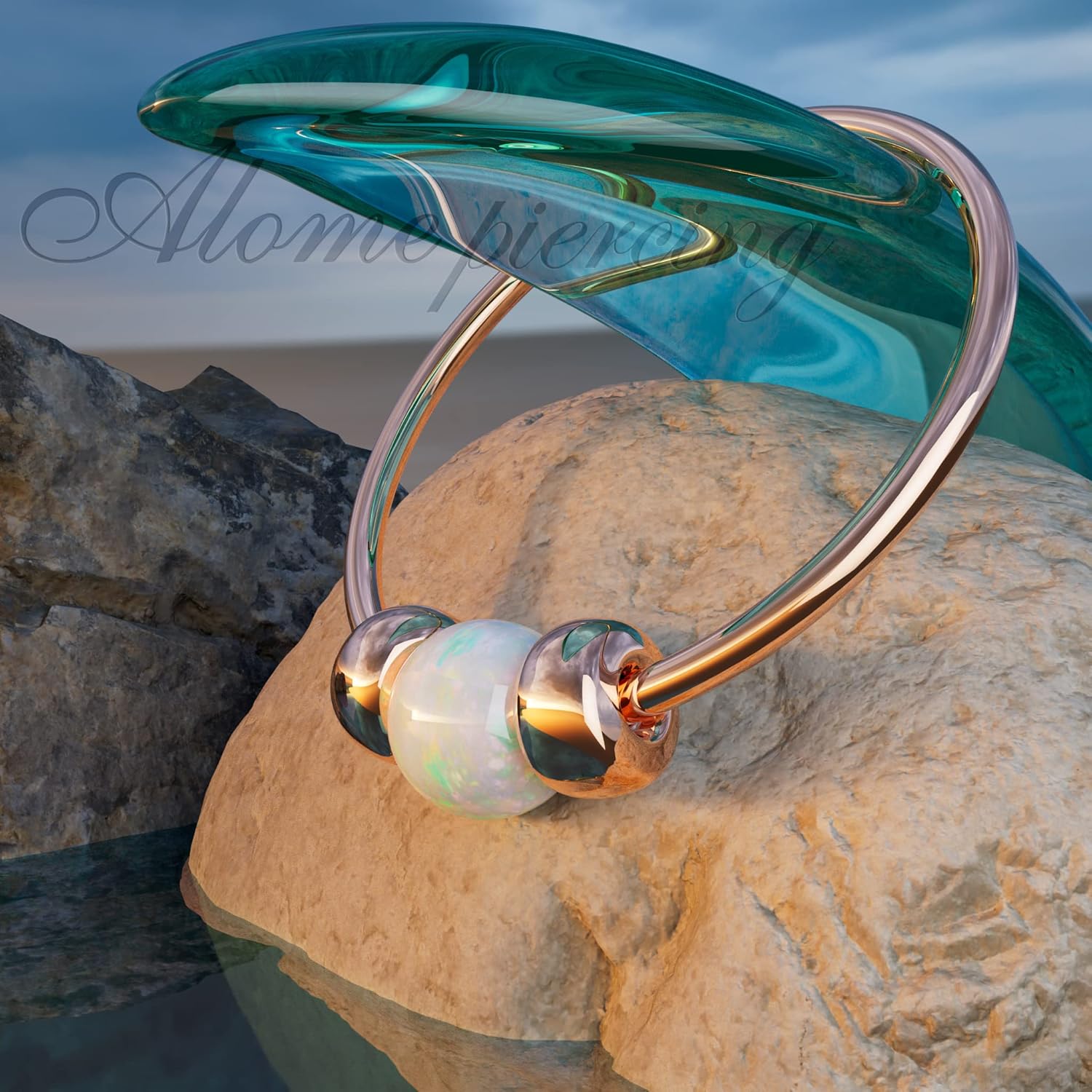 Rose Gold Nose Ring Opal Plain - Image 4