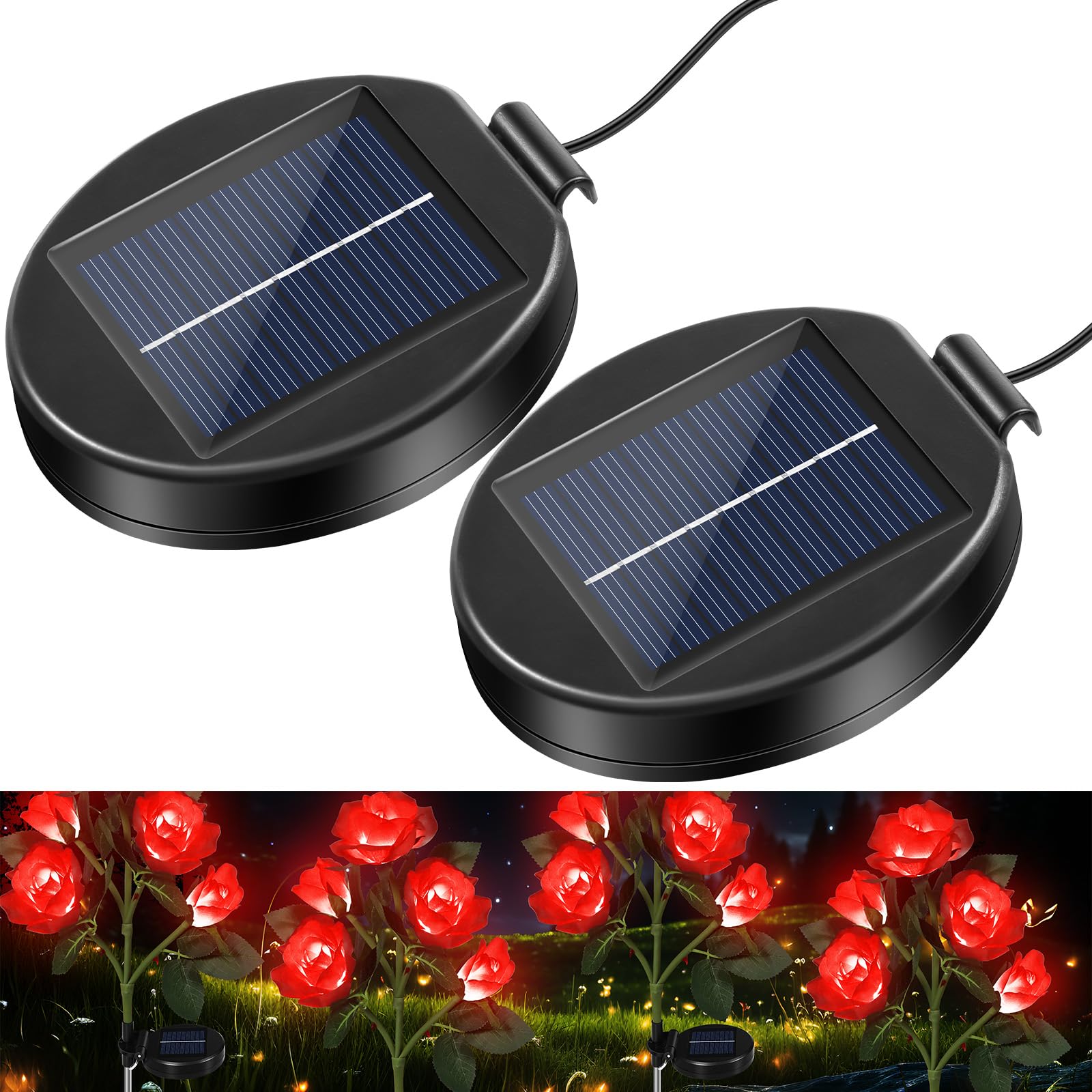 HELESIN Solarleuchten Ersatzteile 2 Stück,8 Verschiedene Lichtmodi Ersatz Solarmodul für Gartenleuchte，IP44 Wasserdicht Solar Blumenlichter Ersatz Top Solar Panel für Solarlampen Gartenleuchten