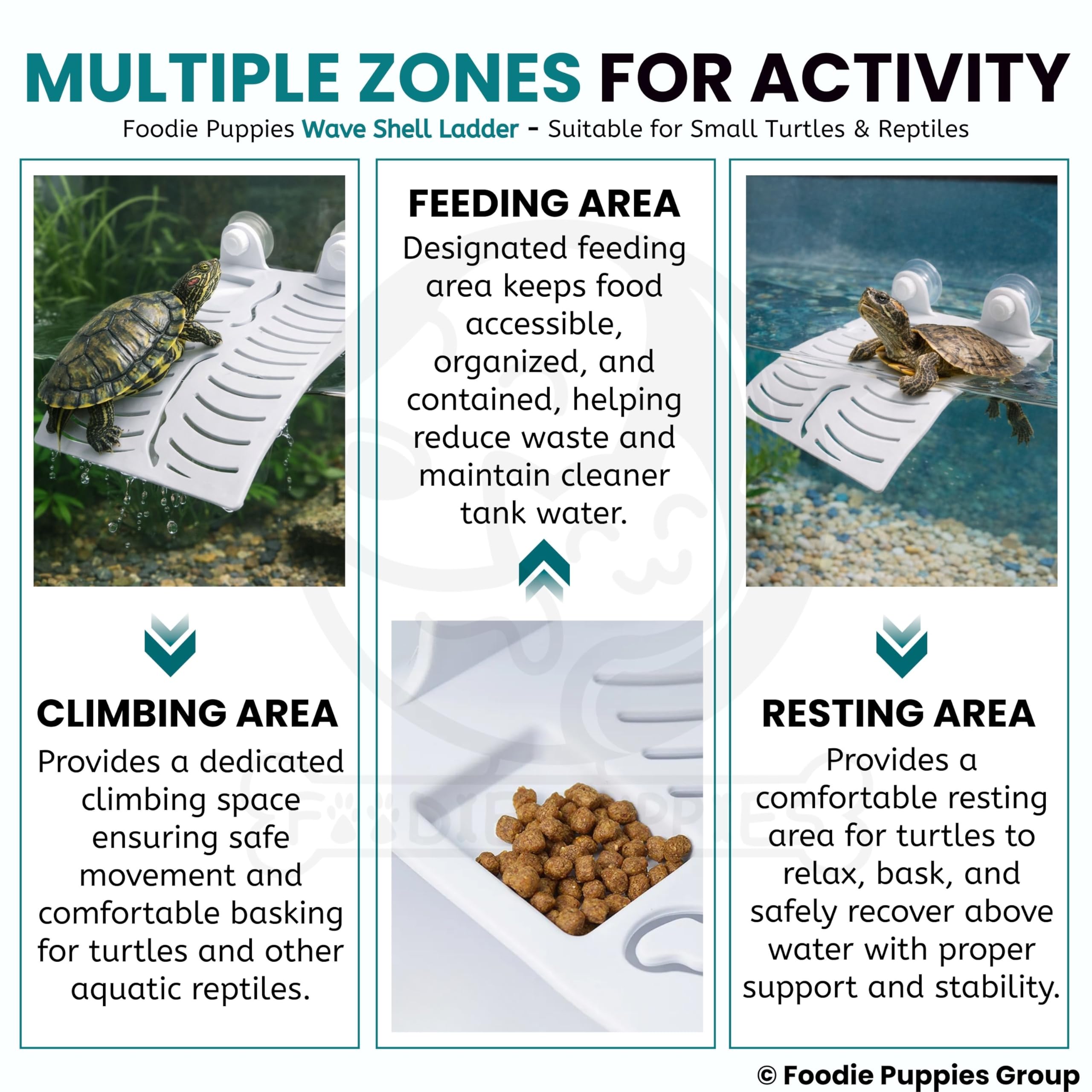 Foodie Puppies Turtle Ladder Aquarium Basking Ramp - (Wave Shell, 24 x 19.8 x 6cm) | Wavy Anti-Slip Climbing Dock with Strong Suction Cups, Turtle Ramp for Fish Tank, Turtles & Terrapins 4