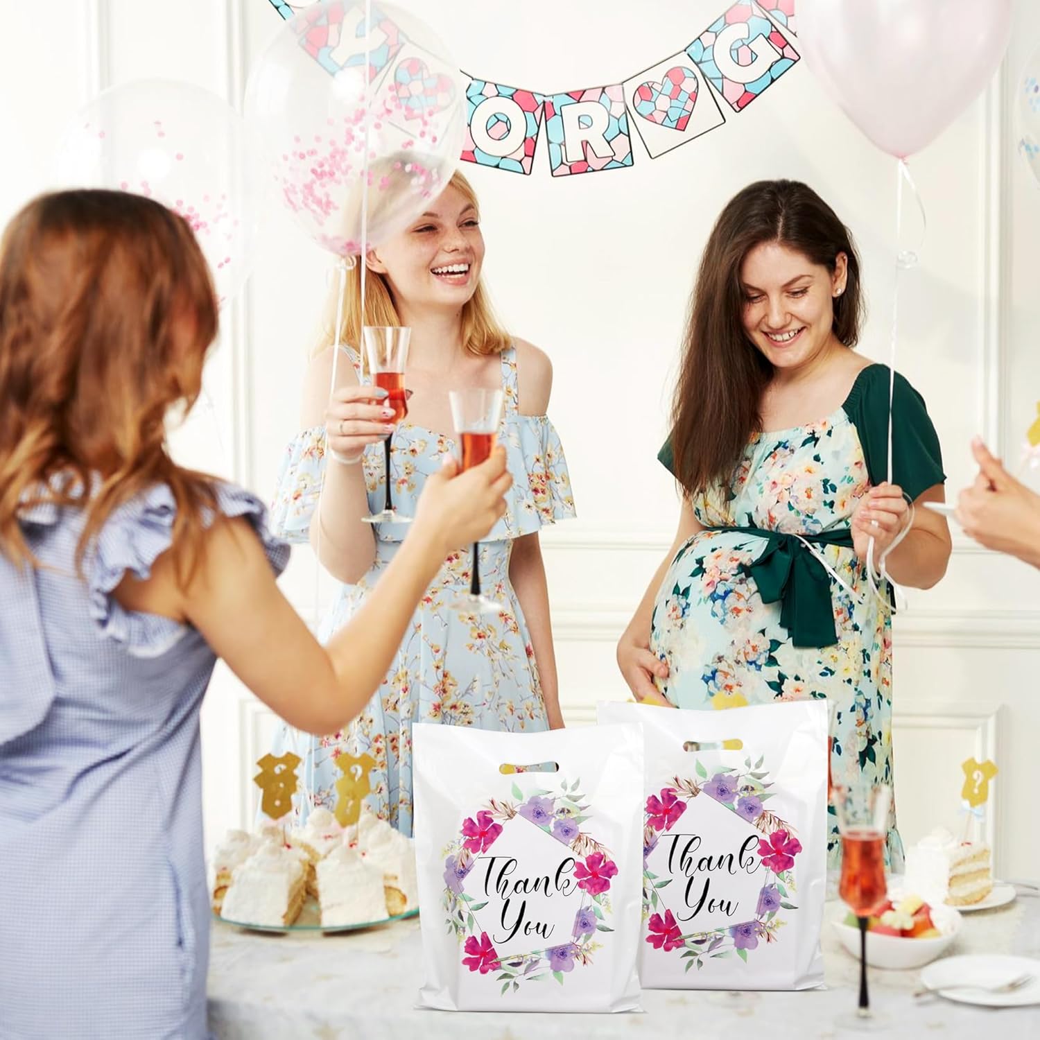 Floral Plastic Thank You Gift Bags Bulk - 12"x15" Merchandise Retail Shopping Bags with Die-Cut Handles, 50 Pack - Perfect for Small Businesses, Boutiques, Clothing Stores, Weddings, Party Favors - Image 6