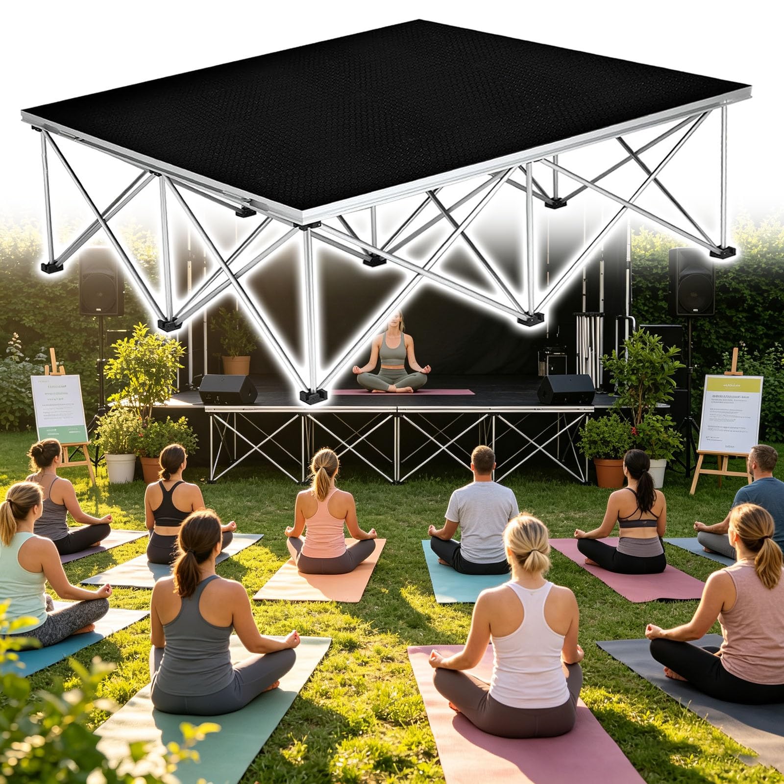 Palco Eventi Commerciale e Domestico per Interno ed Esterno | Piattaforma modulare collegabile con staffa, con superficie antiscivolo e bordo in alluminio(Square,40cm/15.7″)