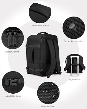 LOVEVOOK Travel Backpack for Men Women, 40L Carry on Backpack Flight Approved with 3 Packing Cubes, Extra Large Personal Item Bag Fits 17.3 inch Laptop for Airplanes, Water Resistant Daypack, Black