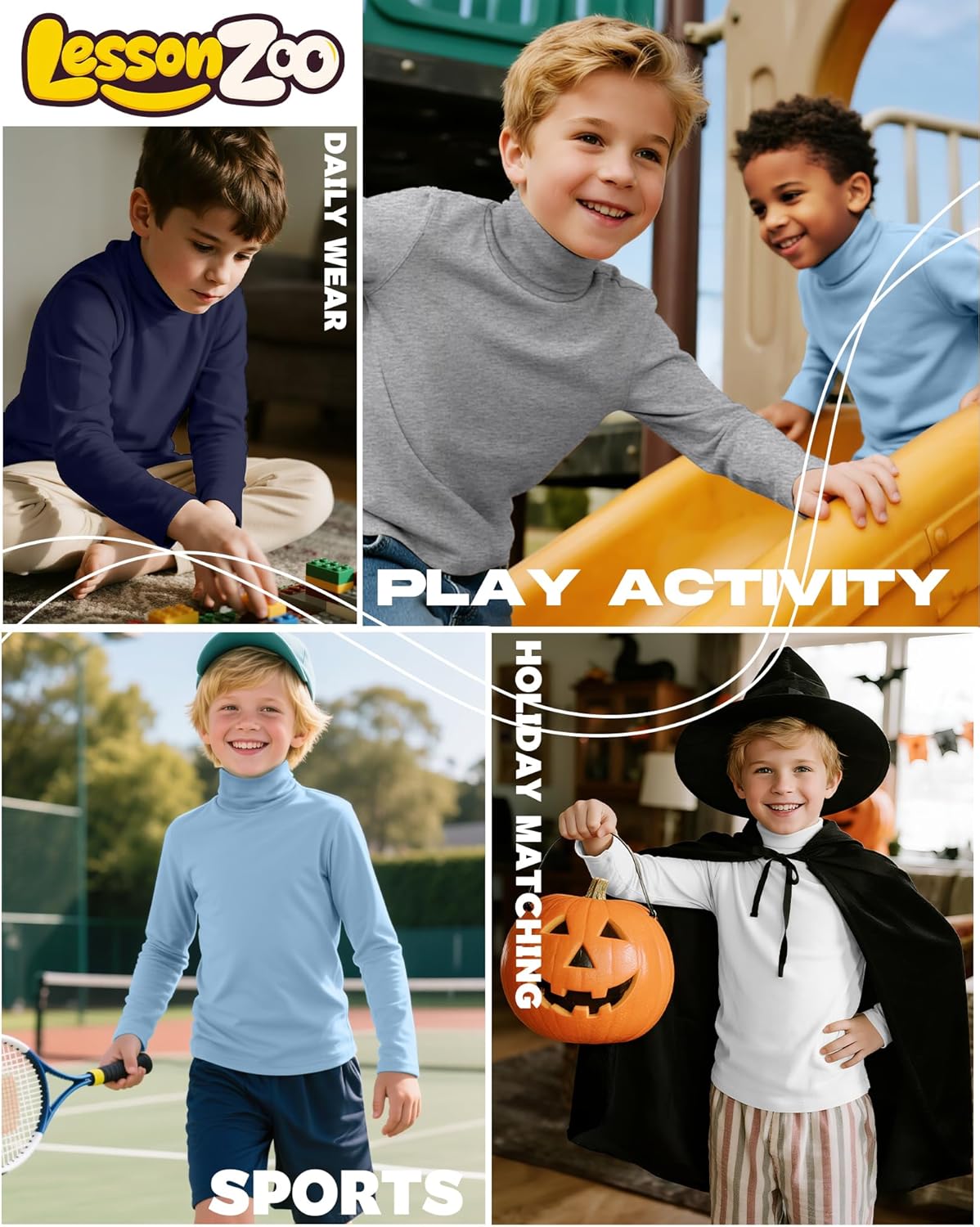 4 Pack Boys Turtleneck Long Sleeve Shirts Elastic Solid Warm Basic Football Baseball Undershirt Base Layering Tops - Image 5