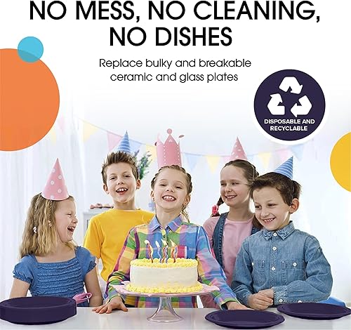 Miniatura 6 de Exquisite Platos de plástico azul marino de 100 unidades I 7 pulgadas I platos desechables de color azul marino  Platos desechables de cena azul