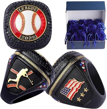 Sports Prize 12 pcs Pack Date 2026 League Baseball Tourney Championship Tropy riings Size 9.5 Baseball Team Events Awards