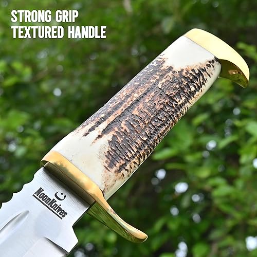 Miniatura 8 de NoonKnives Hoja de acero al carbono de 15.5 pulgadas hecha a mano con mango de cuchillo Bowie coleccionable con clip de latón (cuerno de ciervo