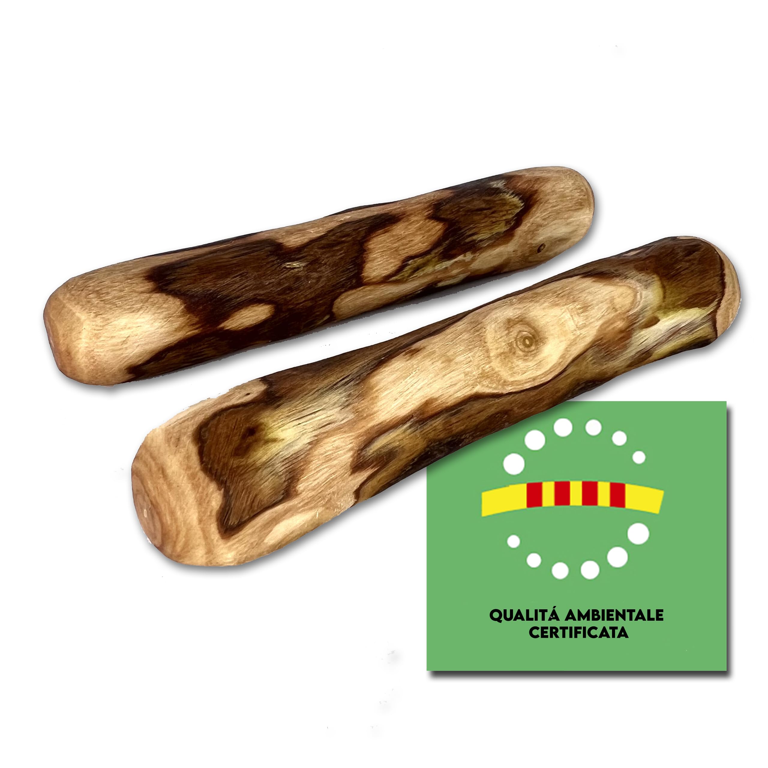 Mordedor Natural de Madera de Olivo para Perros | TALLA XS | 2UDS | (13CM)-Cachorros | Bañado en Aceite de Oliva | Juguetes para Perros | Elimina Sarro | Palo Antiestres | Calidad Ambiental