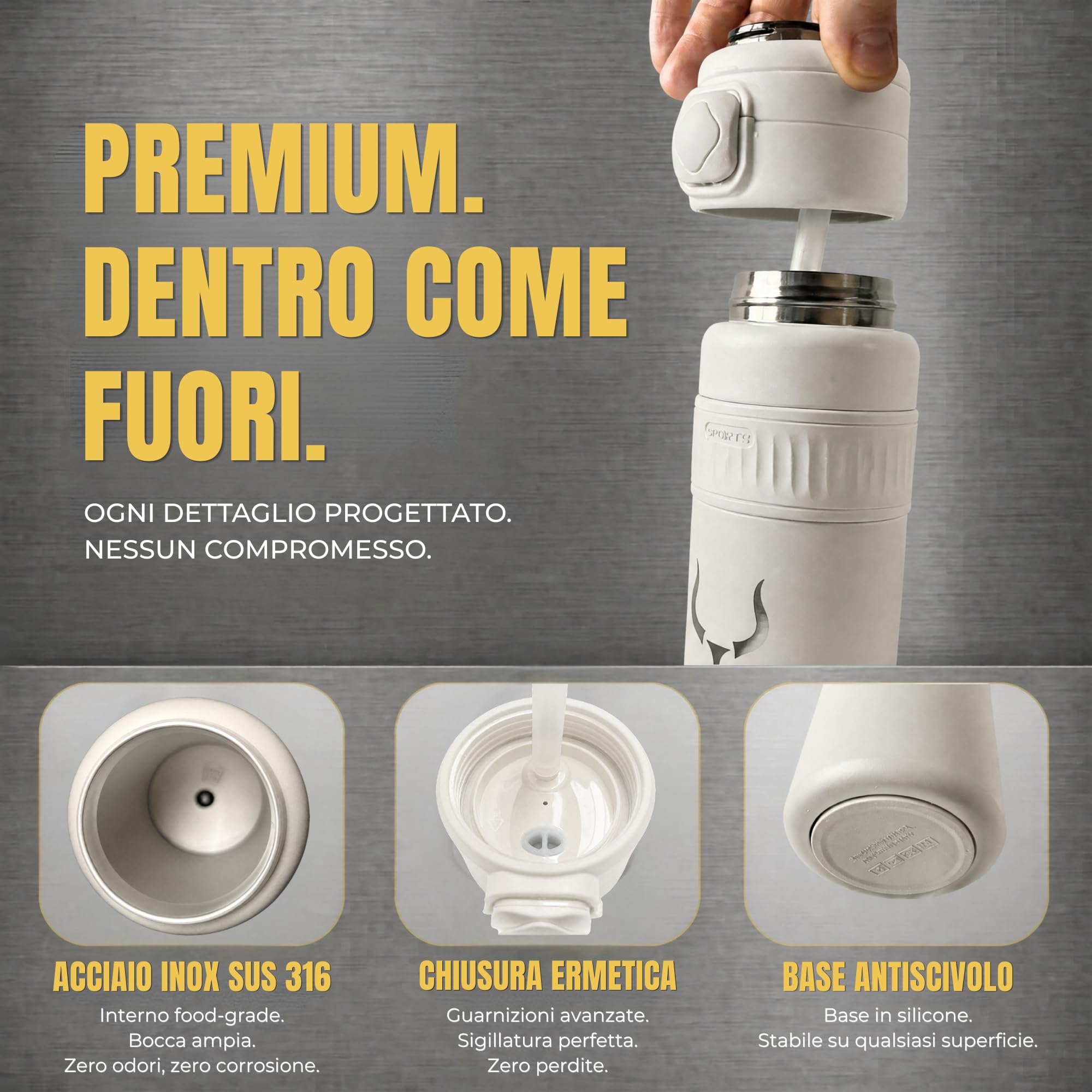 Borraccia Termica con Cannuccia Acciaio Inox 18/10 750ml / 1 Litro - Bottiglia Termica 24h Freddo 12h Caldo - Borraccia da Palestra, Trekking e Sport
