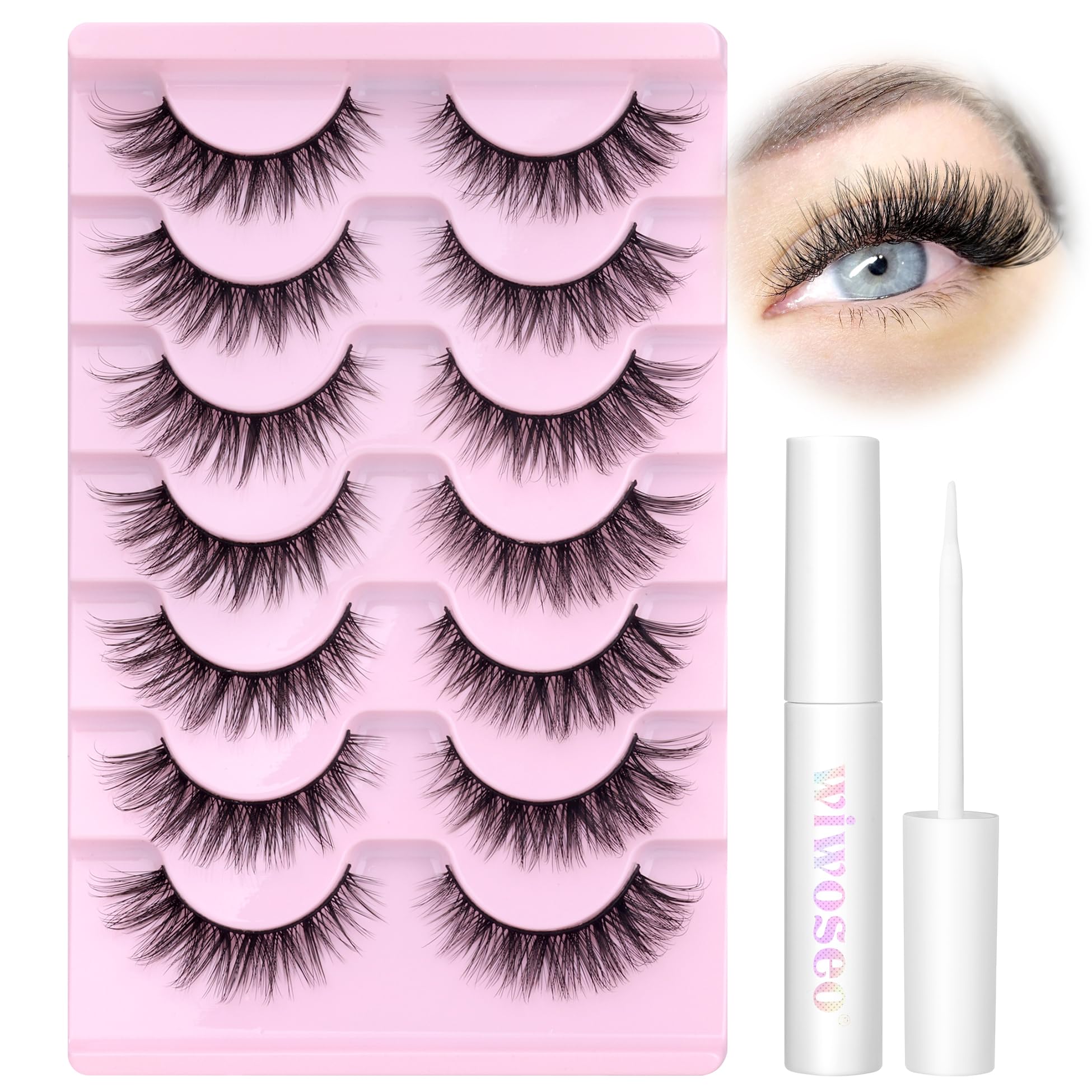 Wispy Lashes Natural Look False Eyelashes with Lash Glue Cat Eye Lashes Kit Lashes Extension with Eyelash Glue