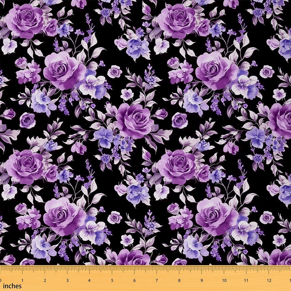 Erosebridal Purple Floral Fabric by The Yard,Garden Rose Flowers Waterproof Outdoor Fabric for Kids Boys Girls DIY Art Aesthetic Bitanical Upholstery Decor for Chairs,5 Yards for Quilting Sewing