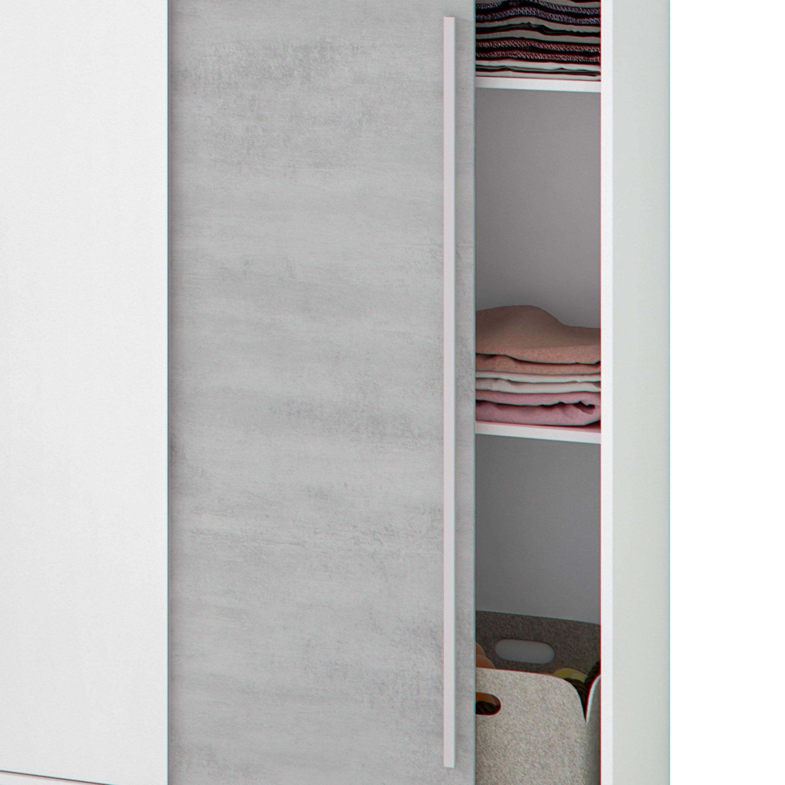 Habitdesign Armario 2 Puertas Correderas con Estantes y Barra, 200x120x50 (AltoxAnchoxFondo - en cm), Color Blanco Artik y Cemento, Modelo Indira