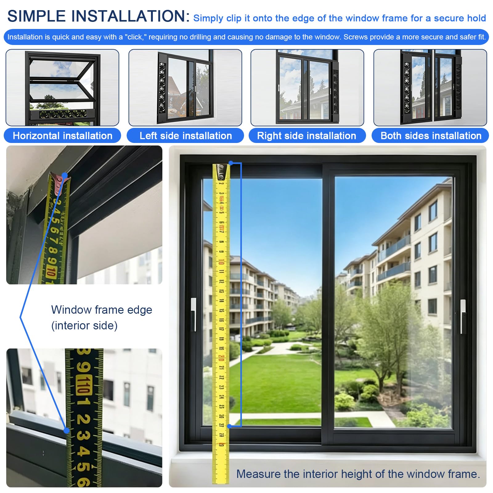 Fensterlüfter mit Abluftventilator - Leiser Regelbarer Abluftventilator für Fenster, für Bad, Küche & Wohnraum, Bohrfreie Montage, Stufenlose Geschwindigkeitsregelung,74~86cm/29.13~33.86in