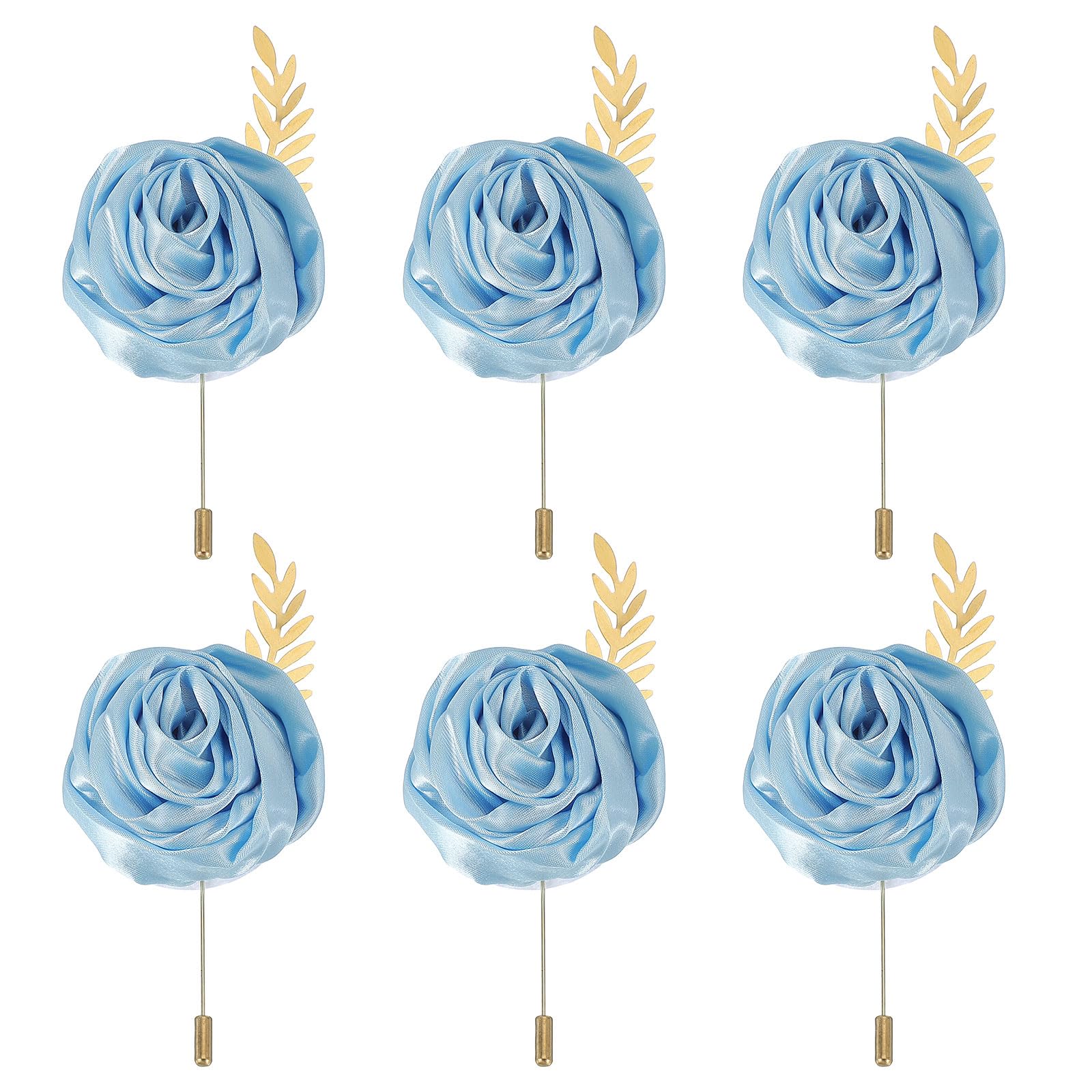 sourcing map 6 Pcs Groom Boutonnieres Rose Boutonnieres Pins for Men Wedding Ceremony Anniversary Prom Formal Party, Light Blue(4.7"x2")