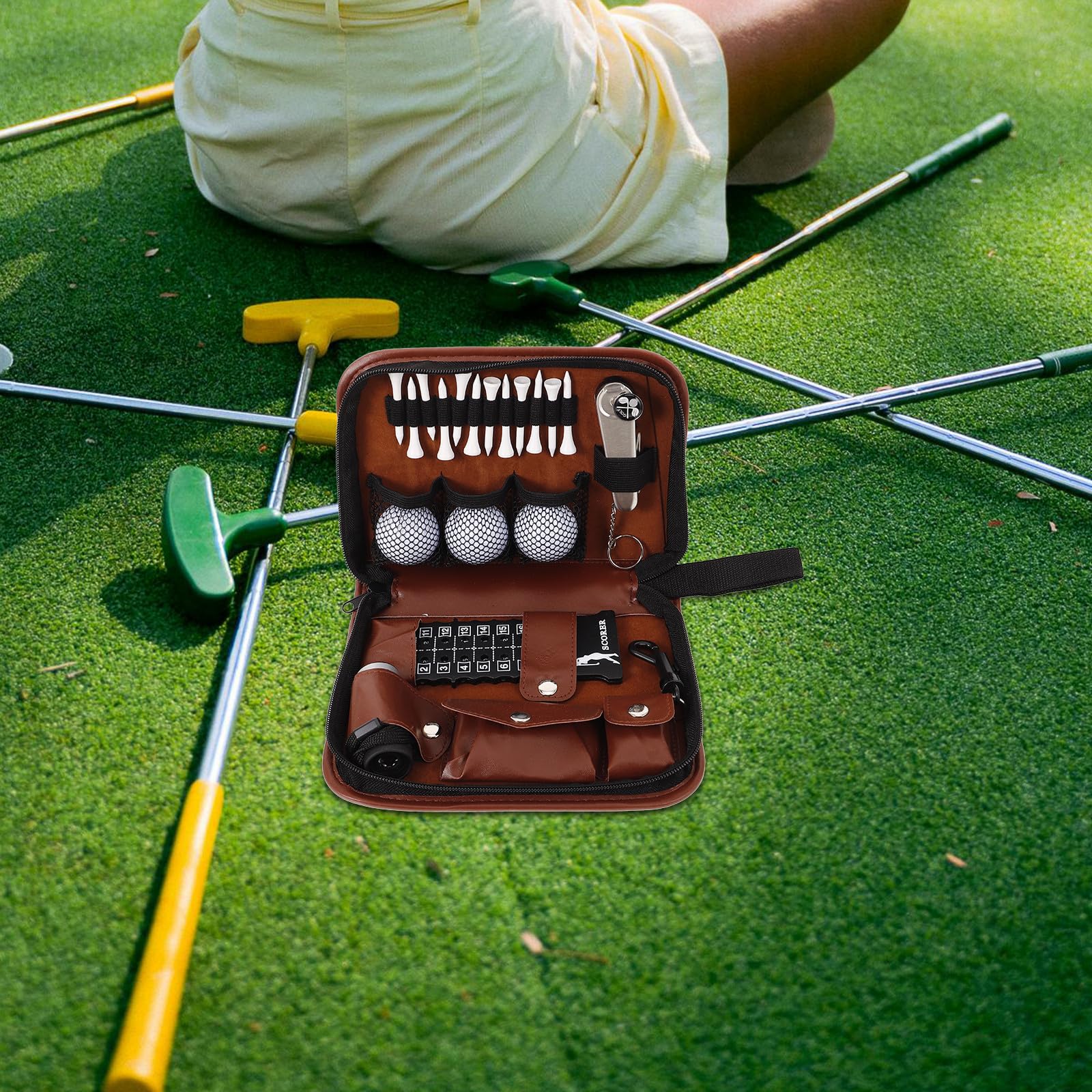 Golfbeutel Outdoor Golf Werkzeugset mit Aufbewahrungstasche aus PU Leder