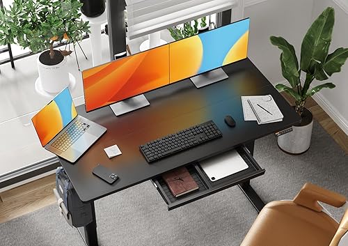 Vista 2 de Claiks - Escritorio de pie con cajones, escritorio eléctrico ajustable en altura de 55x24 pulgadas, estación de trabajo para computadora, color negro