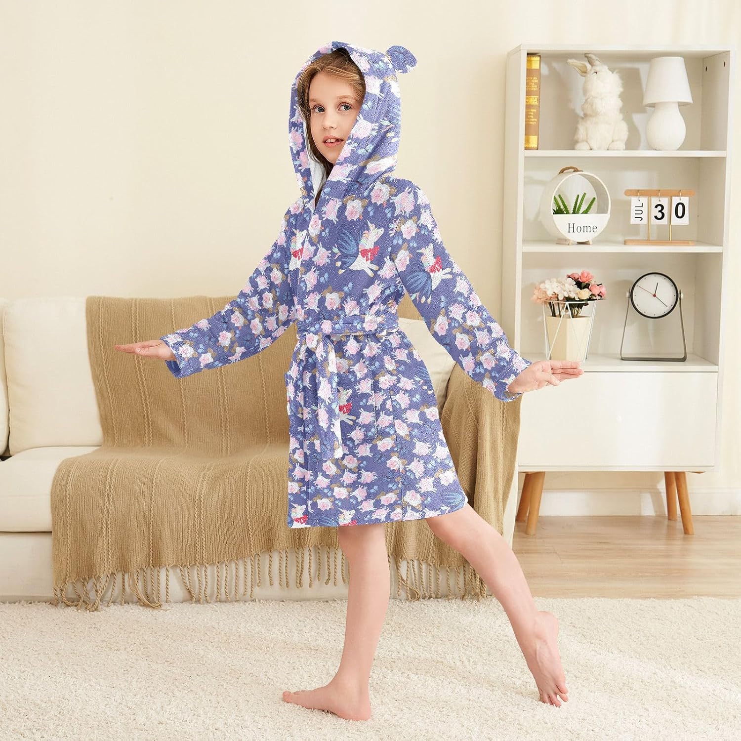 senya Flying Unicorns Toddler Hooded Bathrobe Kids Soft Plush Bath Towel Robes for Boys Girls 2-12 Years