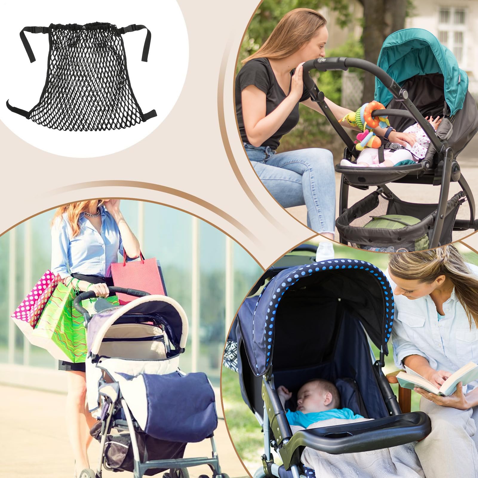 Kinderwagen -Netzbeutel - Einkaufsnetz -Netz | Einstellbarer Kinderwagen -Mesh | Pocket Snack Container Outdoor Spaziergänge ein Einkaufsschirme Compact Storage Box Leichtes Reisezubehör
