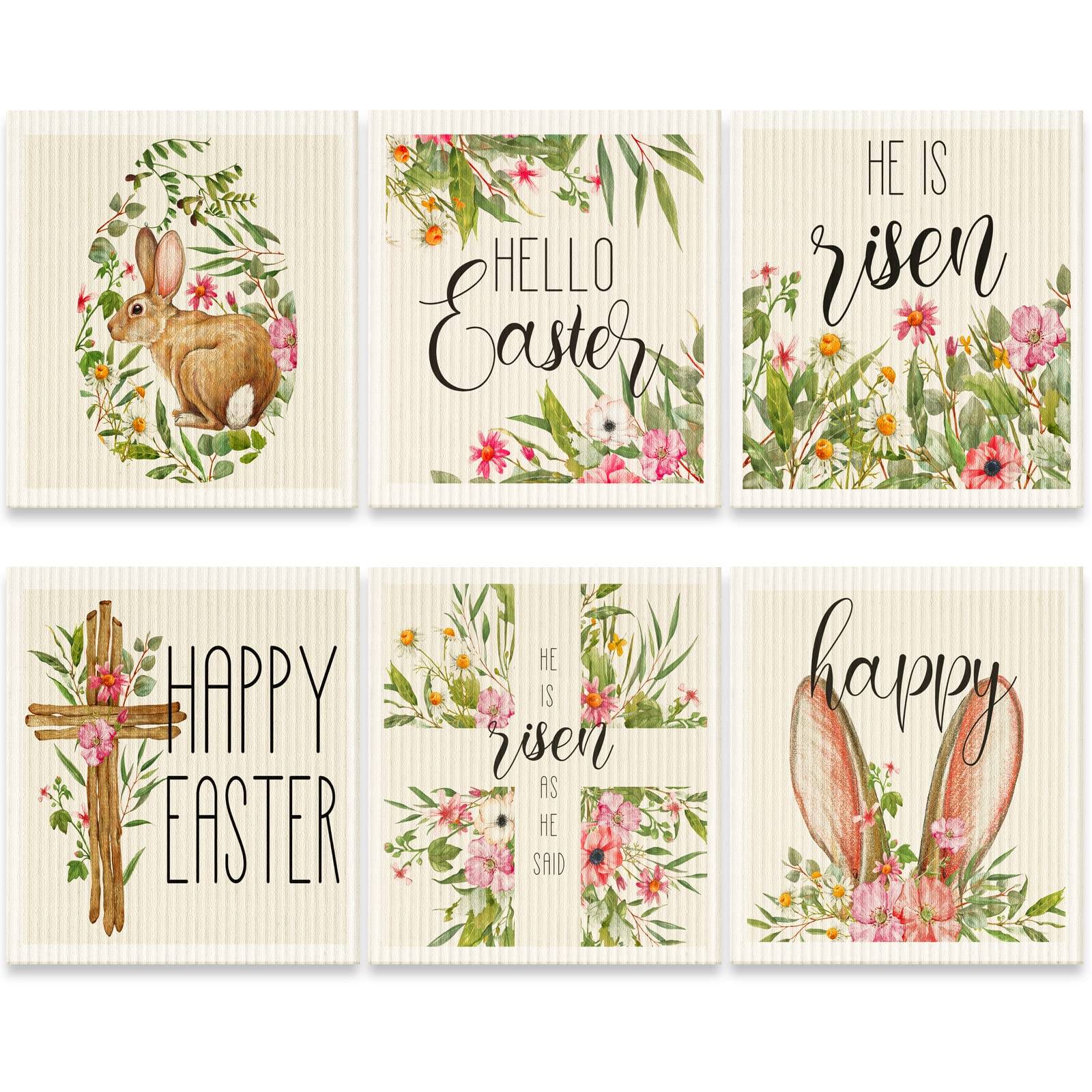 Paños de cocina suecos de Pascua súper absorbentes y reutilizables con acuarelas