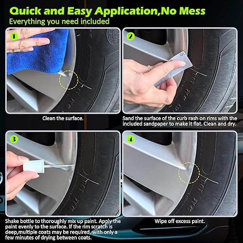 Miniatura 9 de Pintura de retoque de borde negro brillante para automóviles, kit de reparación de pintura de rueda negra, reparación de arañazos de llantas