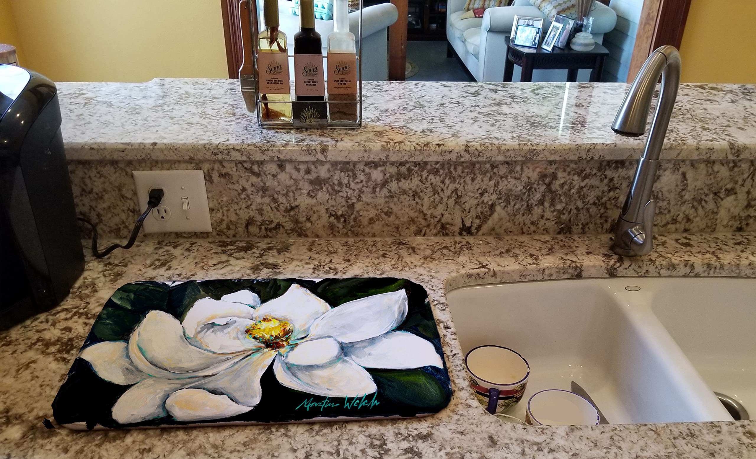 Caroline's Treasures MW1282DDM Sweet Magnolia Dish Drying Mat Absorbent Dish Drying Mat Pad for Kitchen Counter Dish Drainer Mat for Countertop, 14 x 21