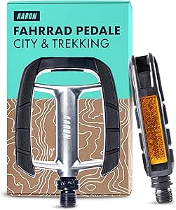 AARON City Fahrradpedale mit rutschfestem Gummi Grip und abgedichtetem Industrie-Kugellager, Trekkingpedale mit Reflektoren für E-Bike, Trekking Bike, City Bike, Silber/Schwarz