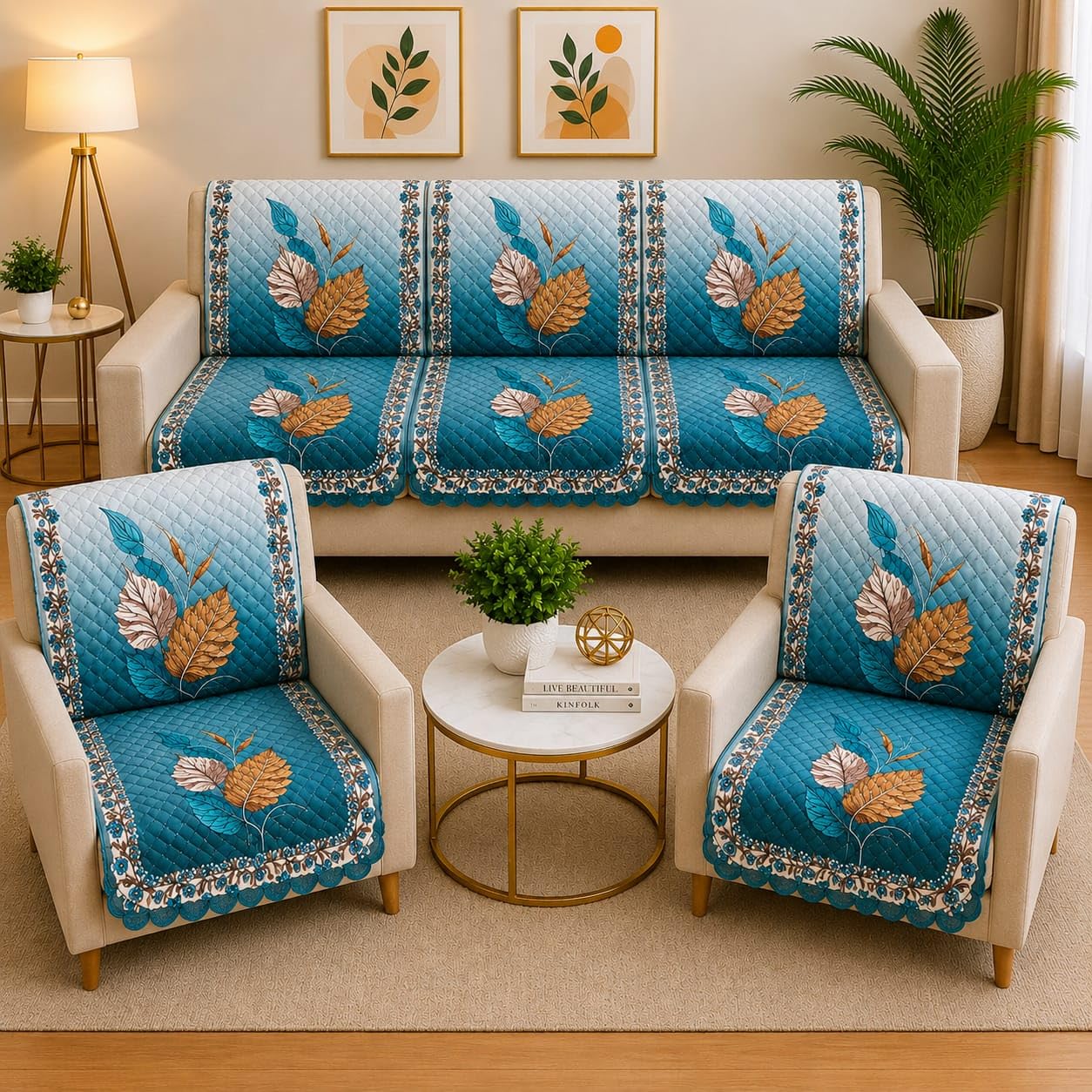 ONAVH Presents Quilted Sofa Cover Set 5 Seater for Living Room - 3 Seater & 1+1 Seater Sofa Slip Covers for Home - Premium Furniture Protector Panels for Sofa Couch Office, 10 Pieces-image-39