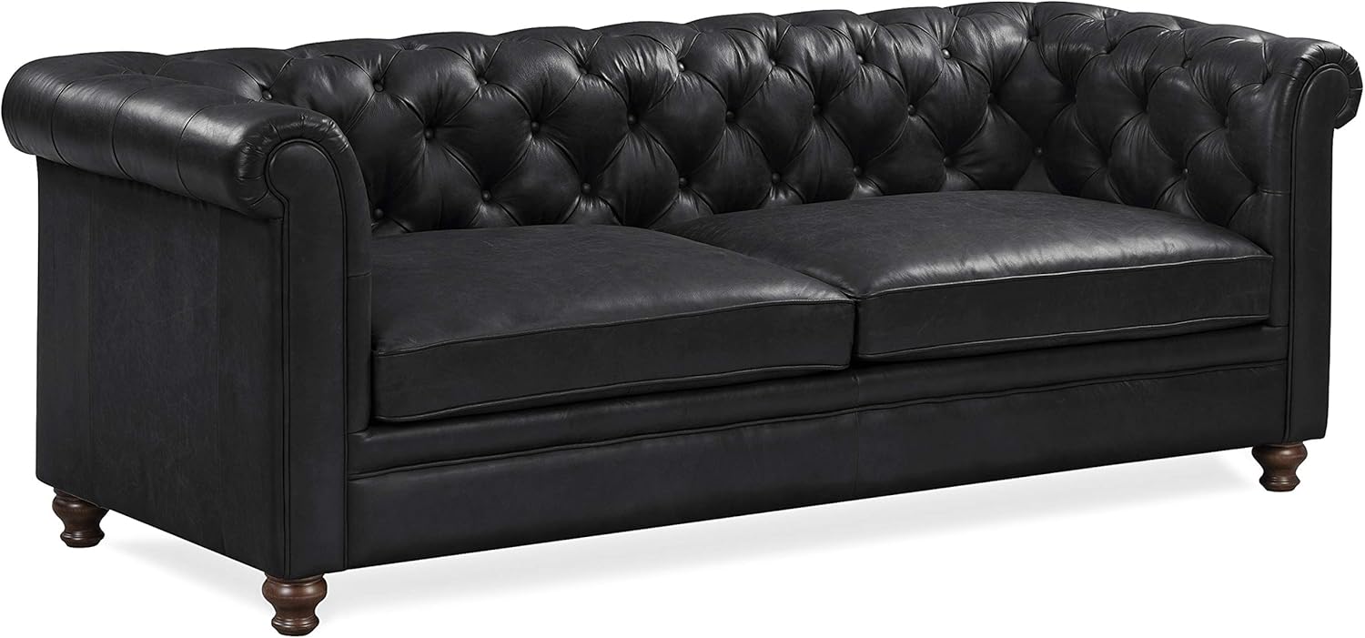 POLY & BARK Lyon Leather Modern Sofa in Onyx Black Home