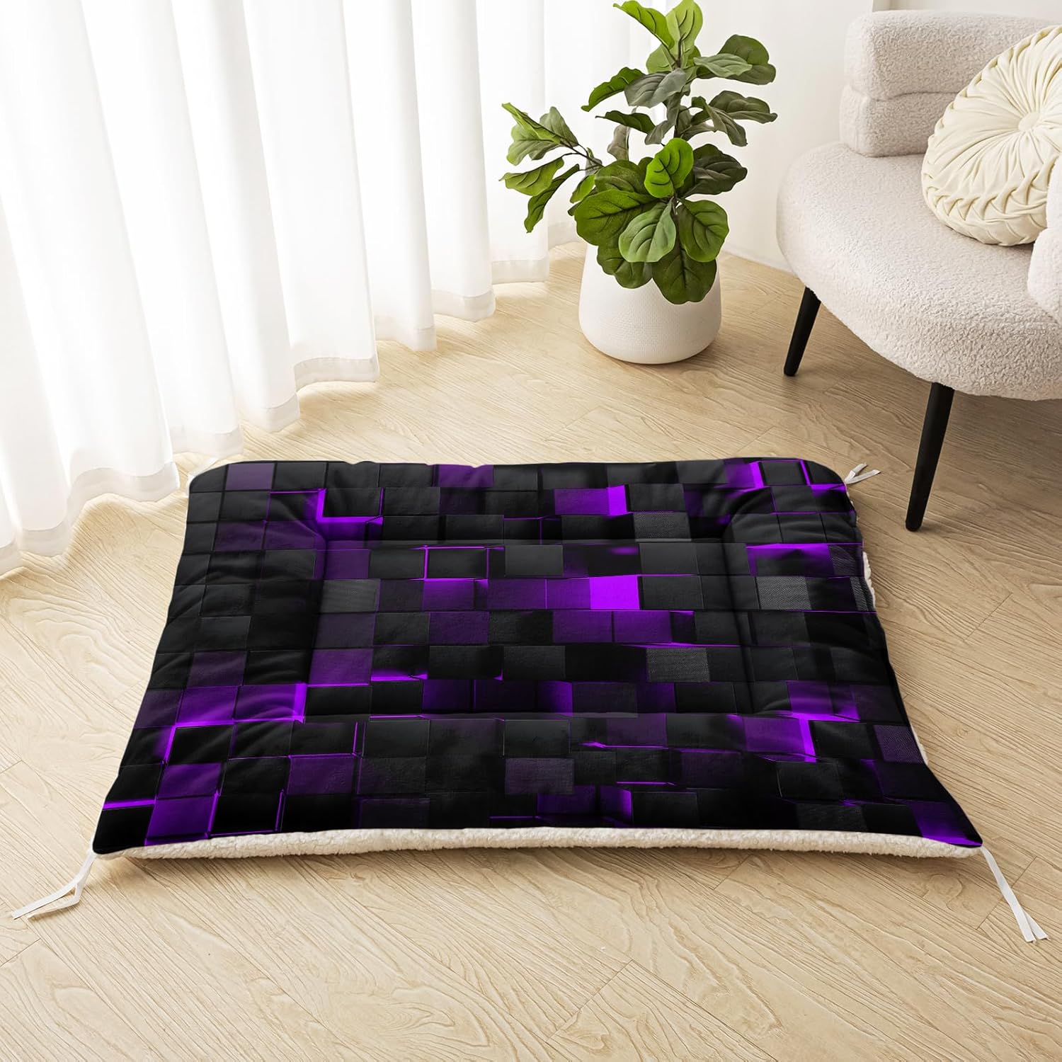 Nttopship Dog Cat Bed Mat Ultra Soft Fluffy Pet Bed Washable Fashion Dog Crate Beds Comfy Comfy Pet Sleeping Pad Suitable for Pet Raised Bed(30"x26",Black Purple)