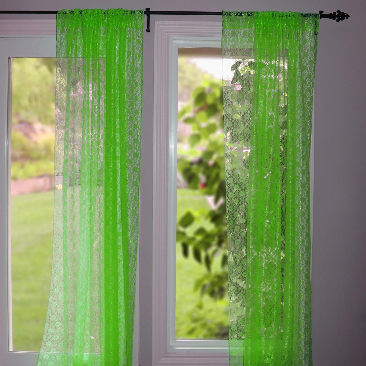 Zen Creative Designs Floral Lace Sheer Curtain Panel 58" Wide Window Treatment/Home Decor (Aqua, 36" Tall)