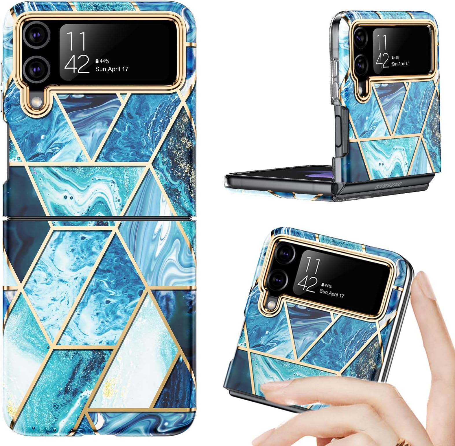 GOLINKMarble Series Case for Samsung Galaxy Z Flip 3 5G (2021), Slim Stylish Protective Bumper Case (Blue)