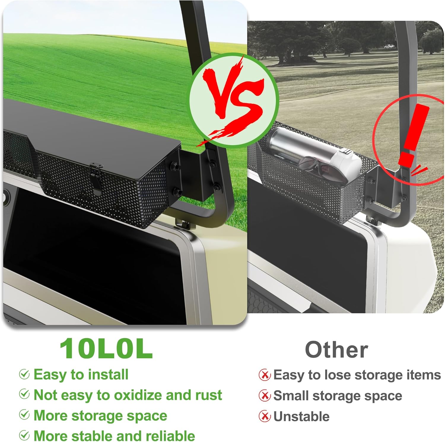 10L0L Golf Cart Front Inner Storage Basket with Cover for Club Car DS 2000-Up Models - Dashboard Organizer, Durable Storage Solution for Golf Cart Accessories