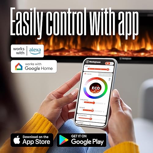 Miniatura 10 de Westinghouse Calentador eléctrico de chimenea de 50 pulgadas, compatible con Alexa y Google Home, montaje en pared o empotrado en la pared,