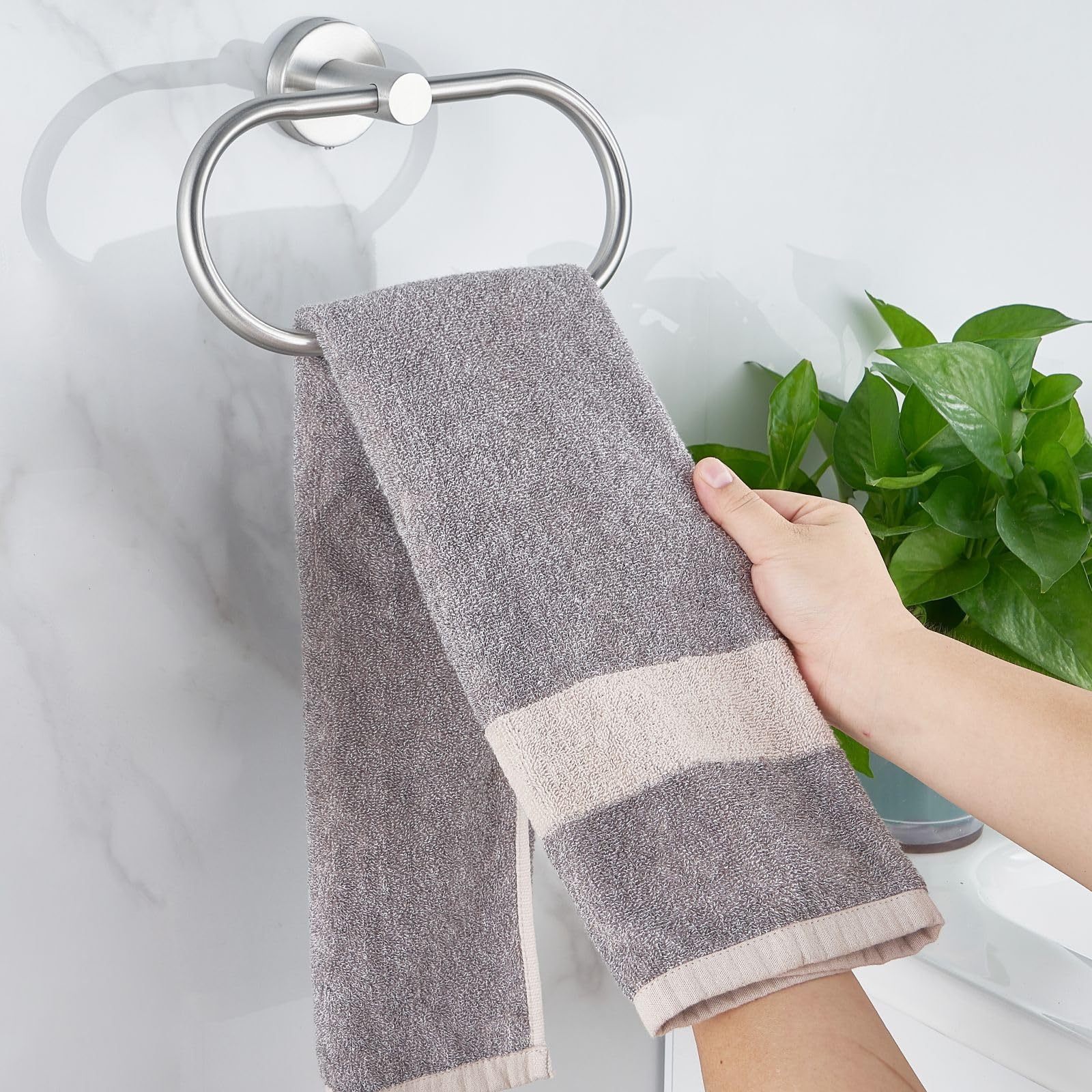 Toallero de Baño Perforado, Anillo de Toalla de Níquel Cepillado para Pared, Toallero de Acero Inoxidable de Estilo Moderno, Accesorios de Baño, Níquel Cepillado