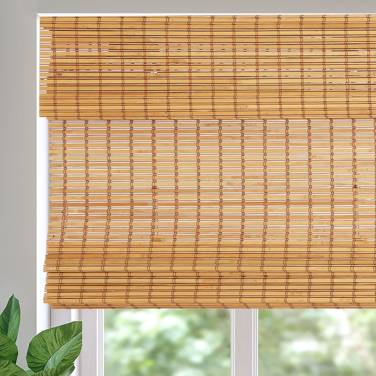 Comzone Blinds Cordless Blackout Bamboo Roman Shades, Natural Woven