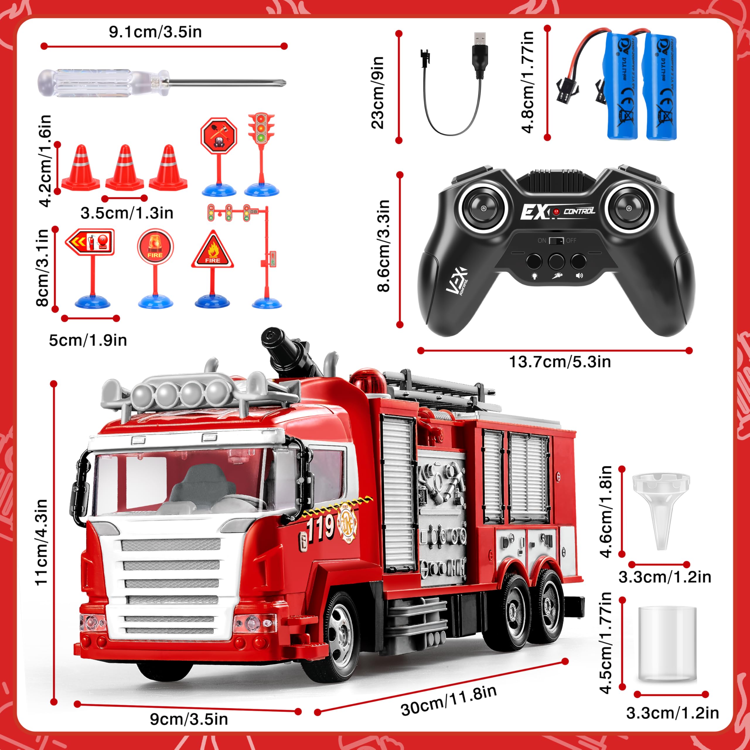 MOMOSTAR Feuerwehrauto Ferngesteuert, 1:18 Feuerwehr Auto mit Licht Sound Wasserspritz, Feuerwehrauto Spielzeug für Kinder ab 3 4 5 6 Jahre, Groß Feuerwehr Spielzeugauto Geschenk für Junge