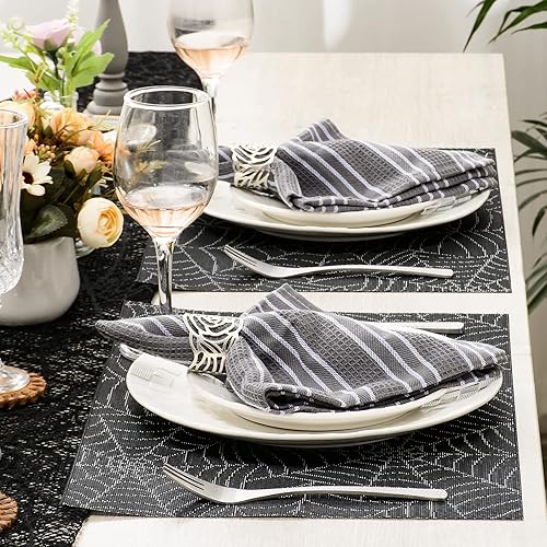 Miniatura 5 de AHHFSMEI Juego de 6 manteles individuales de Halloween para mesa de comedor, lavables, tejidos, de vinilo, antideslizantes, resistentes al calor,