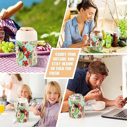 Miniatura 7 de MCHIVER Bird Palm Leaf Food Jar with Spoon Stainless Steel Vacuum Insulated Food Container 17 oz Food Flask for Adults