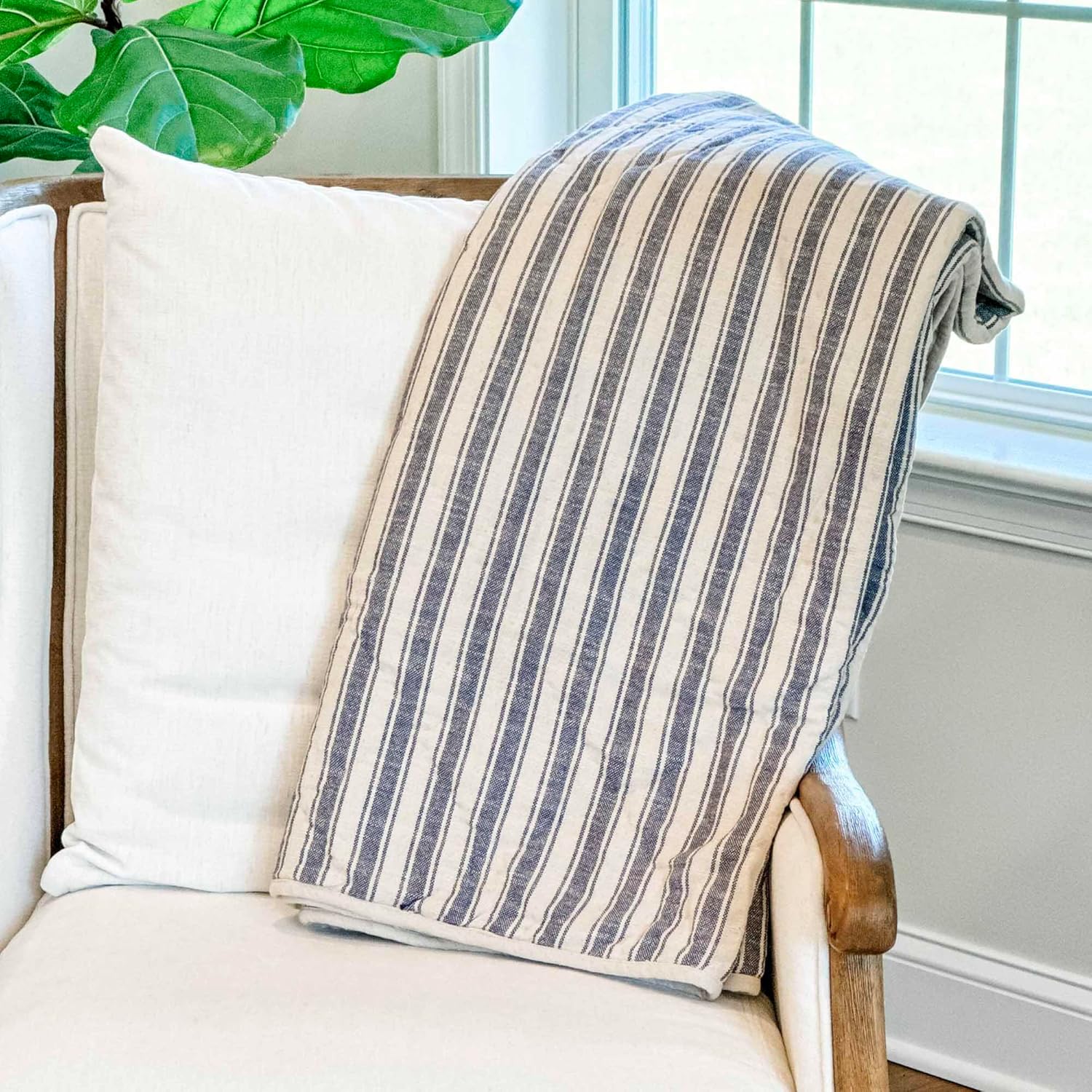 Piper Classics Market Place Blue Ticking Stripe Quilted Throw Blanket - Image 4