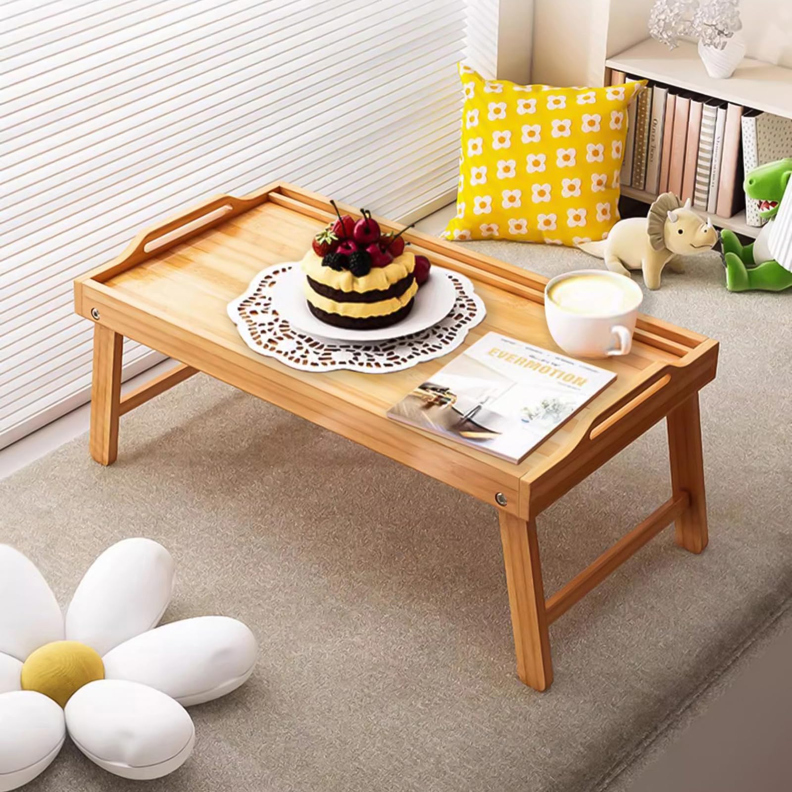 Bandeja plegable para cama con soporte para tableta y teléfono, plegable con estructura de espiga y muleta, duradera e instalación, perfecta bandeja para servir y té para cama o mesa