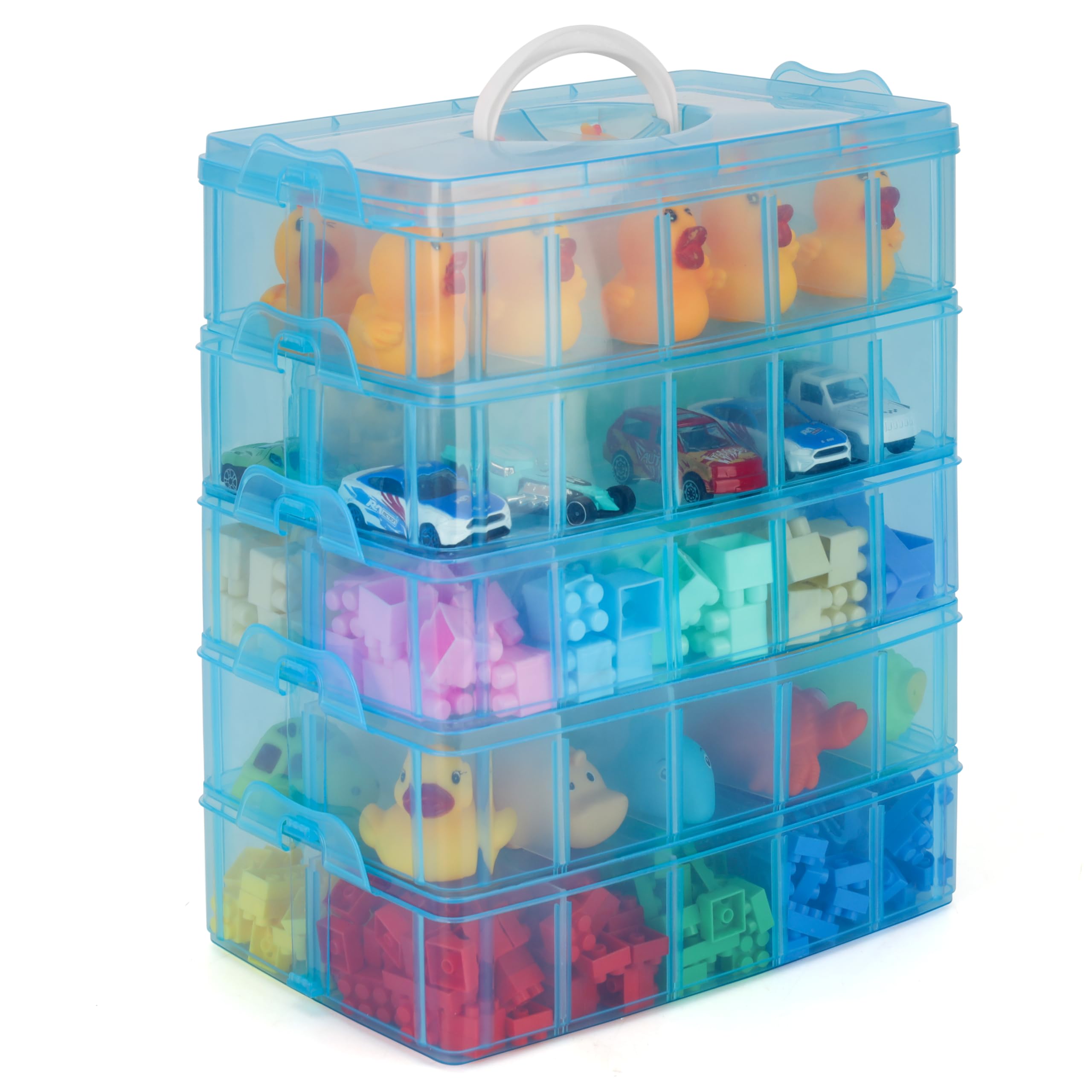 5-Tier Craft Storage Box with 50 Compartments - Plastic Organiser Box for Medicine, Craft Supplies, Beads, Jewellery - Blue Lego Storage Drawers