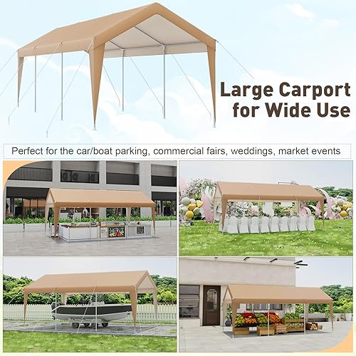 Miniatura 8 de S AFSTAR Carport de 10 x 20 pies, tienda de campaña resistente con toldo de polietileno de 6.35 oz, 8 patas de acero galvanizado resistentes,