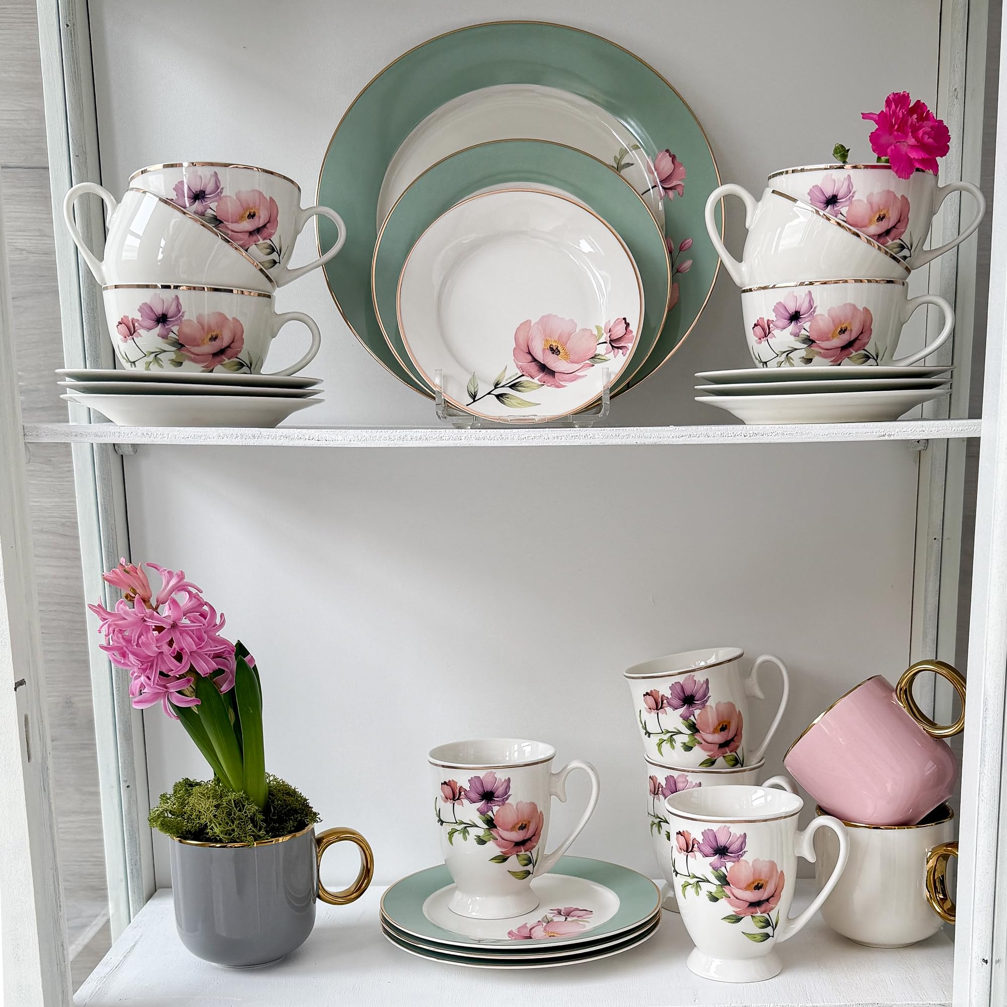 AMBITION Porcelanowy serwis do kawy z motywem kwiatowym Flores zestaw dla 6 osób