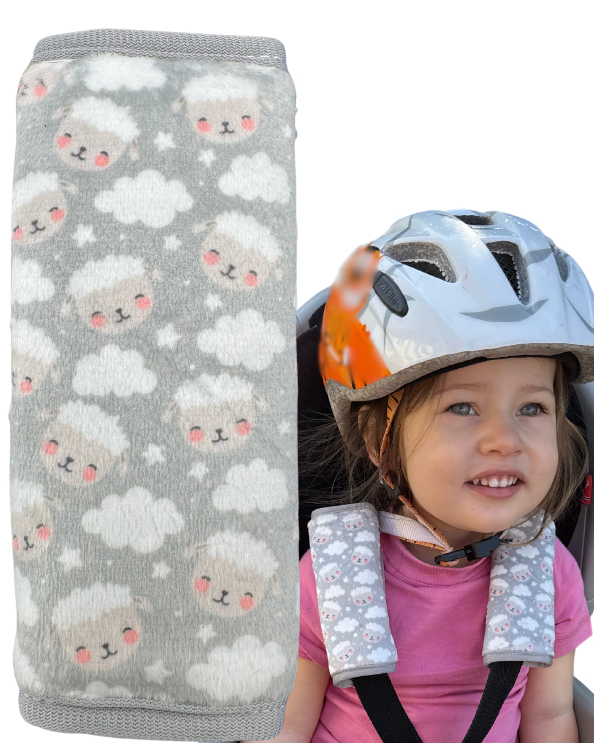 HECKBO 2x Gurtkissen Kinderwagen Schafe & Wolken – Gurtschoner Babys, Gurtpolster Autositz, Schulterpolster Trage, weich & gepolstert, Sicherheitsgurt Zubehör Jungen Mädchen