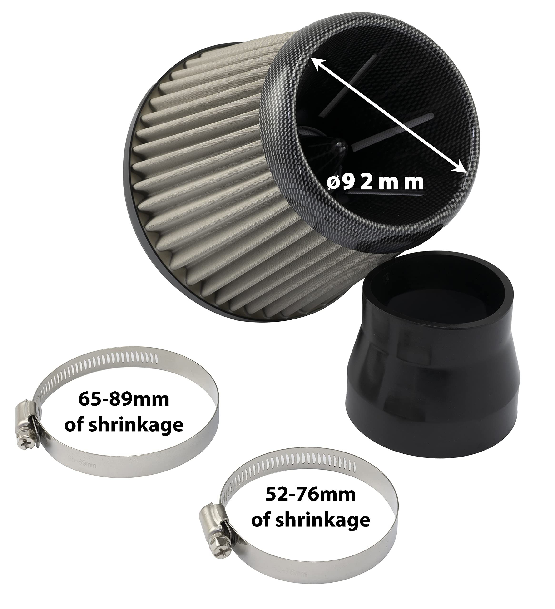 AERZETIX - Filtro de Aire Deportivo Universal Ø65mm - Color Fibra de Carbono - para Coche Competición Tuning Motocicleta Sistema de Admisión de Aire Motor