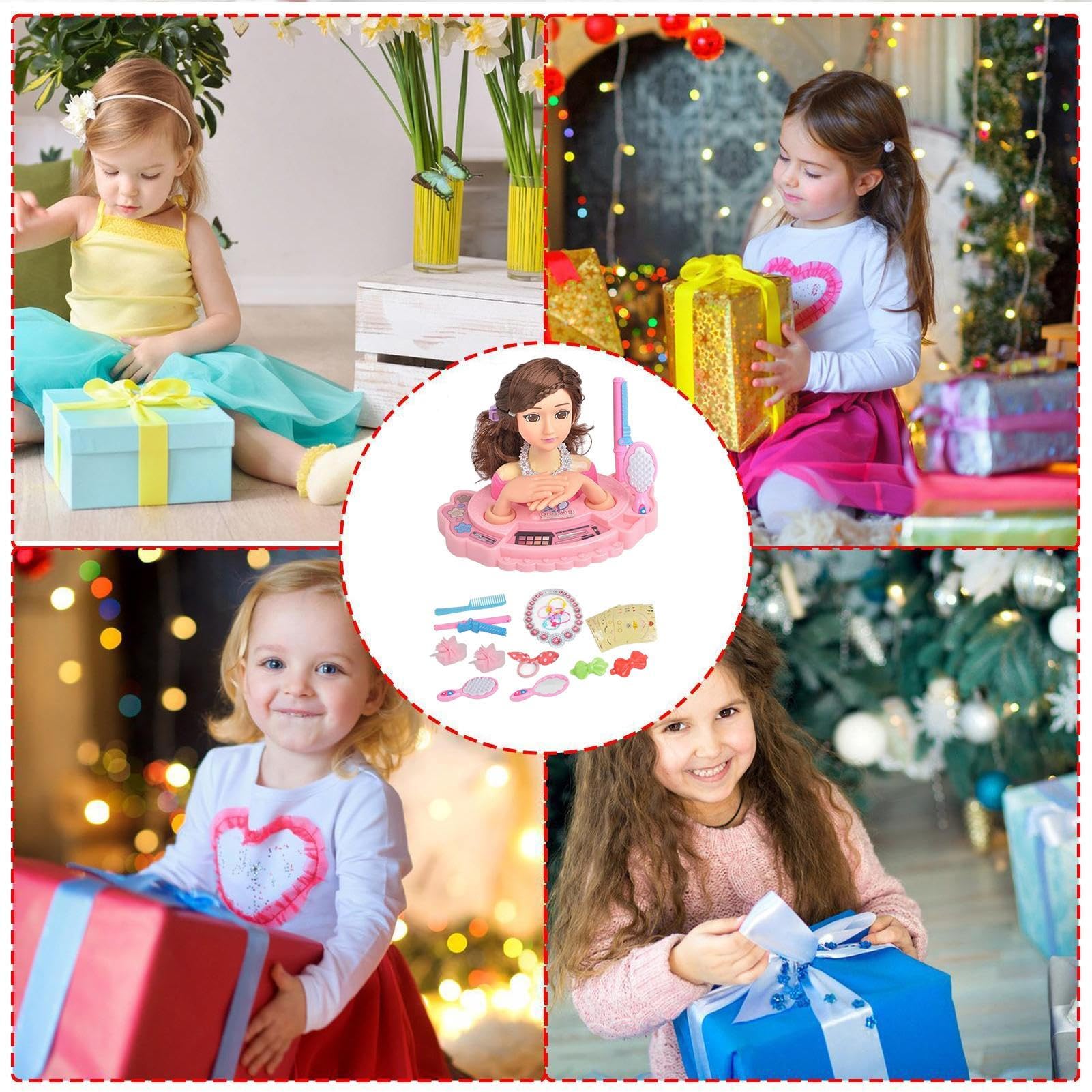 Cabeza de muñeca para niños para peinar el cabello - Kit de peluquería y maquillaje multiusos para niñas con cepillos, peines y accesorios, juego de actividades de juego creativo | Regalo ideal para N