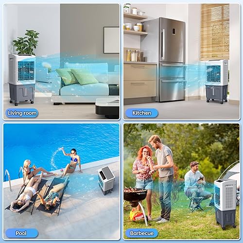 Miniatura 3 de Enfriador evaporativo portátil de 2200 CFM, enfriador de pantano personal de oscilación de 120° con control remoto, temporizador, humidificador, 3