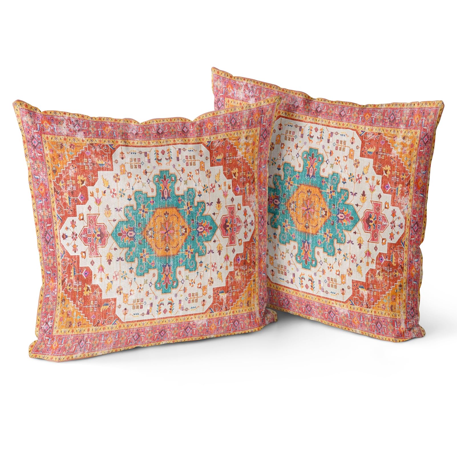 Snylcce Boho Throw Pillow Covers Set of 2, Tangerine Antique & Vintage Design, Double-Sided Pattern